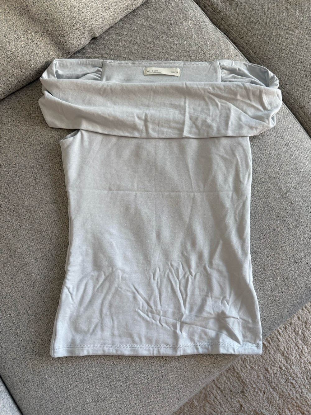 Oak + Fort Off-Shoulder Light Blue Top